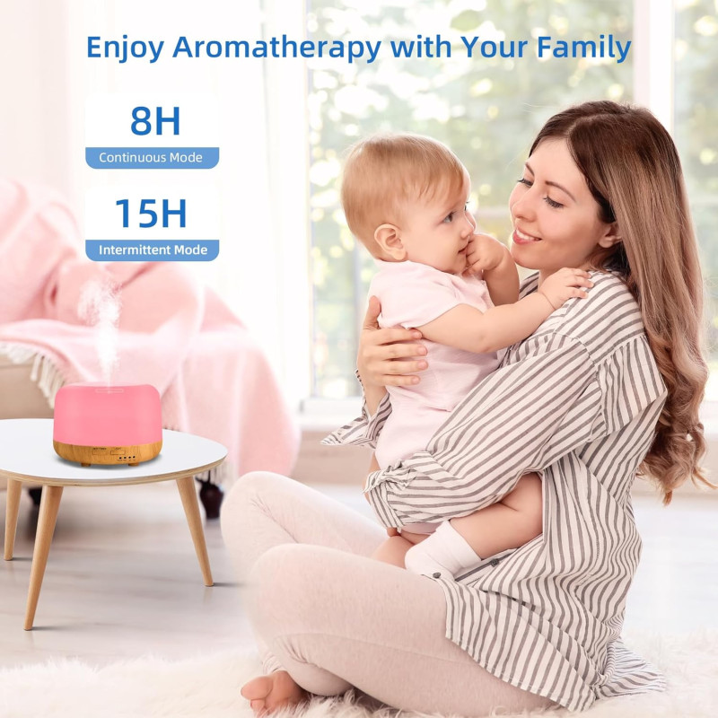 Essential Oil Aromatherapy Diffuser for Home with Remote | 300ml Cool Mist Air Humidifier with 7 LED Colors | 8 Hours Quiet Operation with Timer