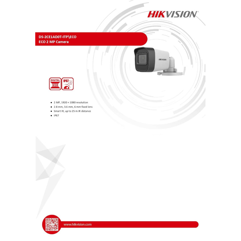 HIKVISION 2MP Outdoor Bullet Wired CCTV Camera (DS-2CE1AD0T-ITP/ECO)