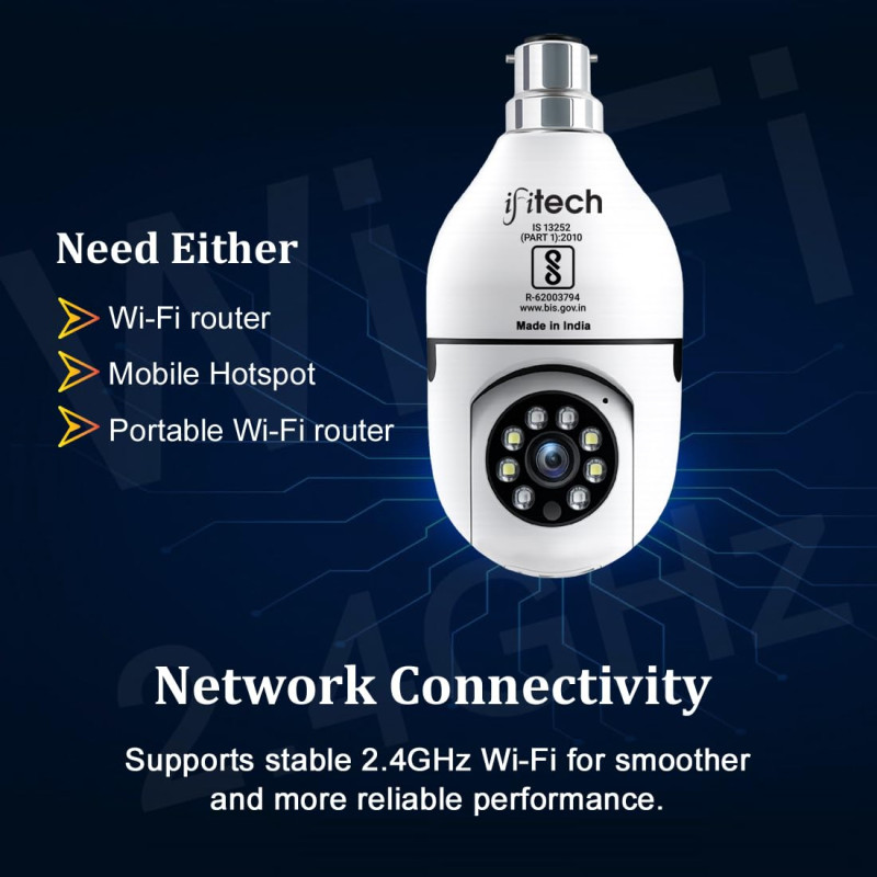 IFITech 1080p Full HD Smart Wi-Fi CCTV Home Security Camera | Indoor 360° Smart CCTV Camera | Bulb Camera | 256GB SD Card Support (Not Included) | Perfect for Home, Office Monitoring [2026 Model]