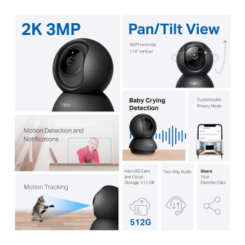 TP-Link Tapo C211 2K 3MP Pan/Tilt Indoor WiFi Security CCTV Camera | 360° View, Motion Detection & Tracking | Baby & Pet Monitor | 2-Way Audio | Night Vision | Cloud & SD Storage