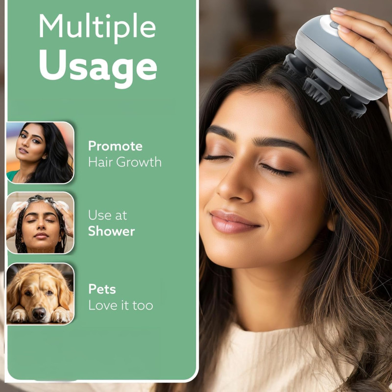 AGARO Rechargeable Scalp Massager | Portable Electric Head Kneading Massager | 3 Speed Modes | IPX7 Waterproof, Head Scratcher - SM3675