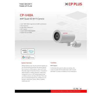 CP PLUS CP-V48A 4MP Quad HD Wi-Fi Camera | 8 Infrared & 12 LED Lights | Black, White & Color Night Vision, Support Built-in Mic & Speaker (V48A)