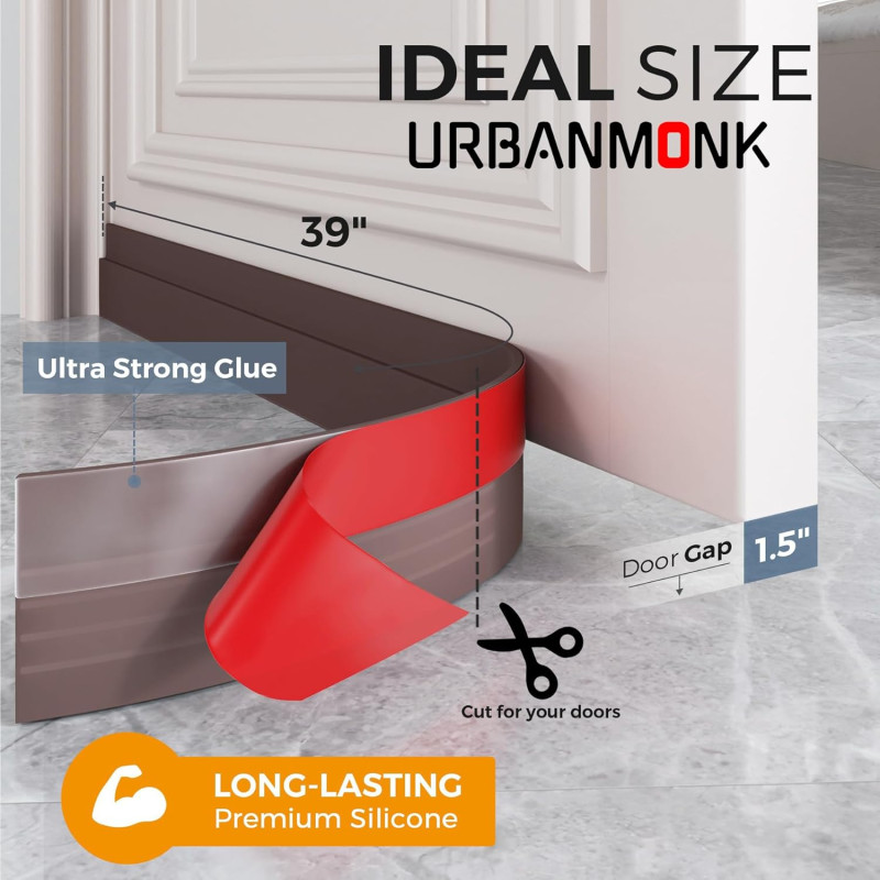Silicon Door Bottom Sealing Strip Door Guard | Self Adhesive Gap Filler Rubber | Guard Protector From Cockroach, Insect, Bugs, Air & Dust | (39 Inch, Brown)