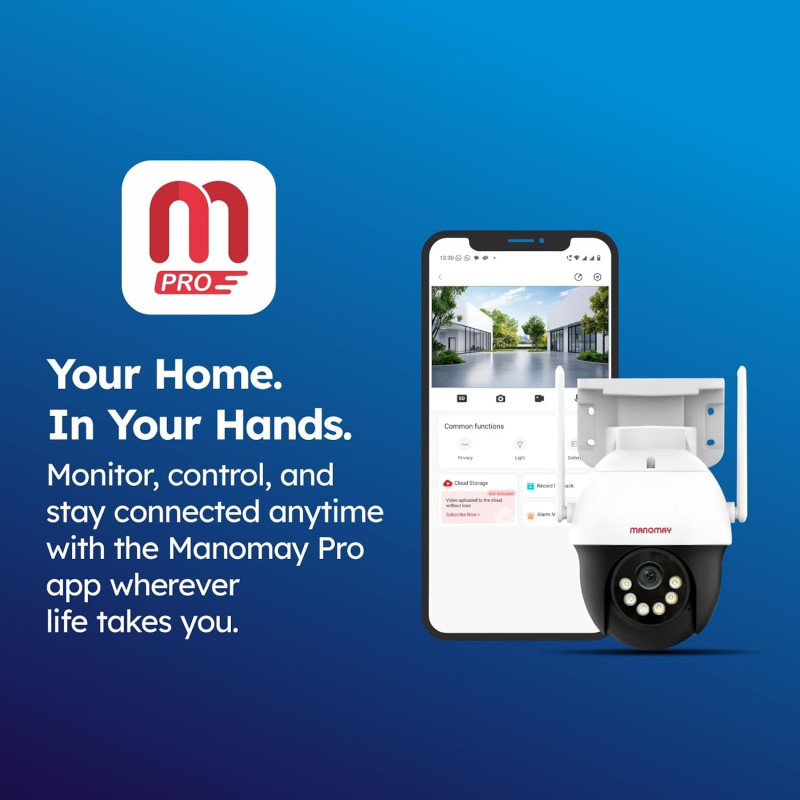 MANOMAY Protect Pro 3MP 4G SIM Security Camera | 360 degree Outdoor Pan Tilt CCTV | STQC Approved | Smart AI Human Auto Tracking | Two-Way Audio | Color Night Vision | IP66 Waterproof, Alexa, 256GB Memory Card