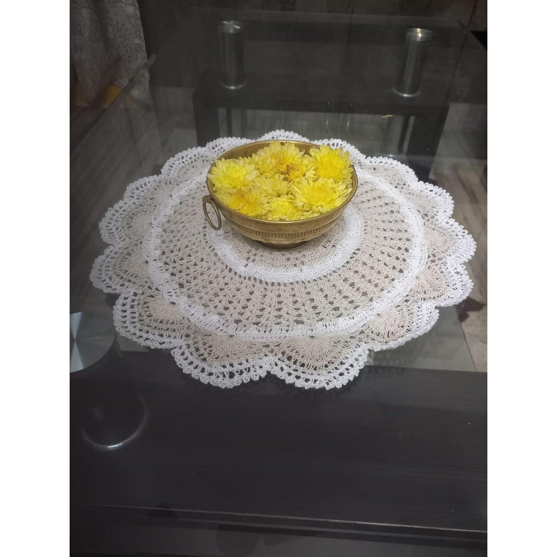 Handmade Crochet White Round Table Centrepiece | 20 cm Diameter