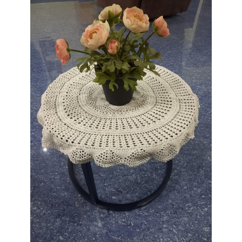 Handmade Crochet Place Mat | Multi Purpose Mat for Home (Diameter 60 cm, White)