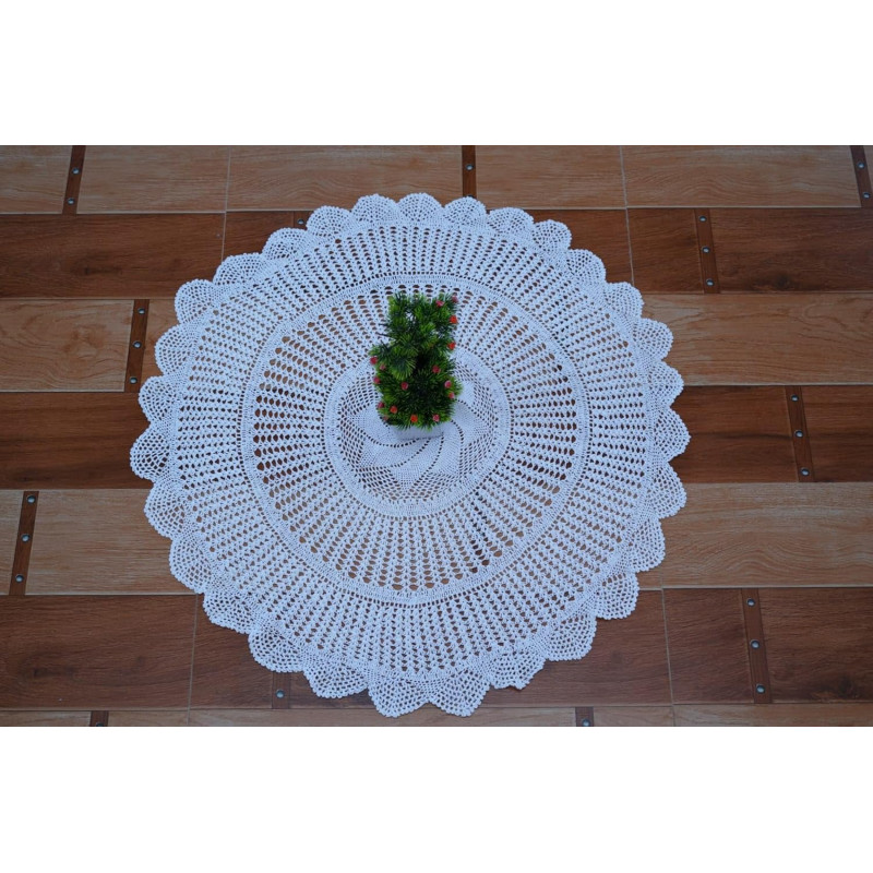 Handmade Crochet Place Mat | Multi Purpose Mat for Home (Diameter 60 cm, White)