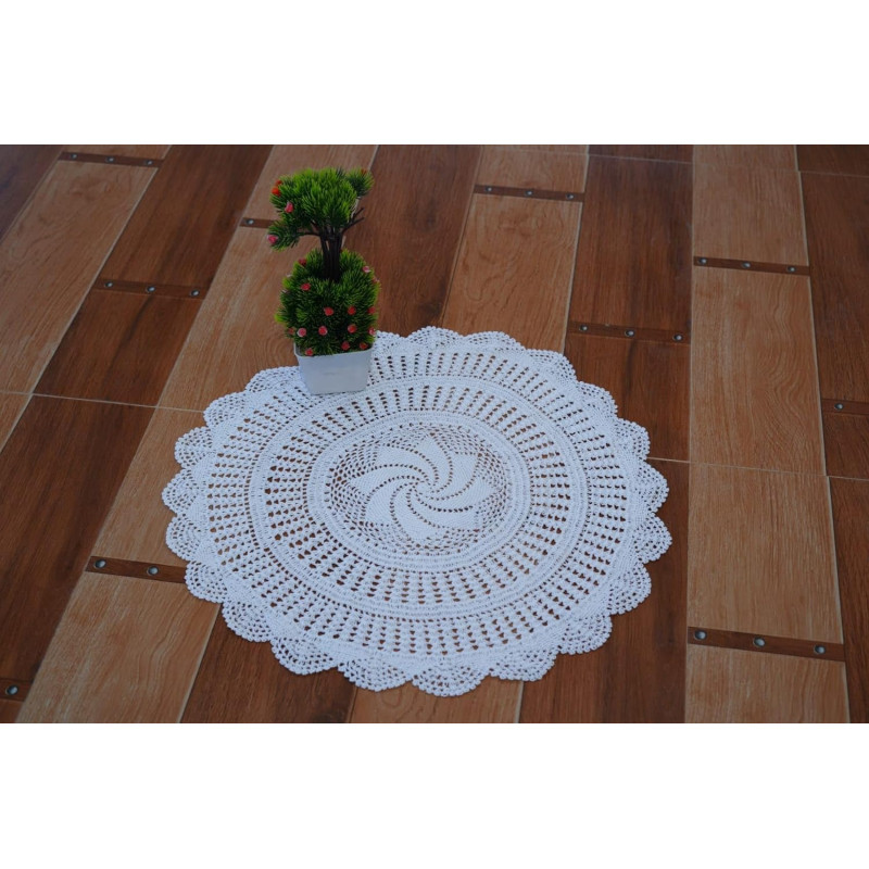 Handmade Crochet Place Mat | Multi Purpose Mat for Home (Diameter 60 cm, White)