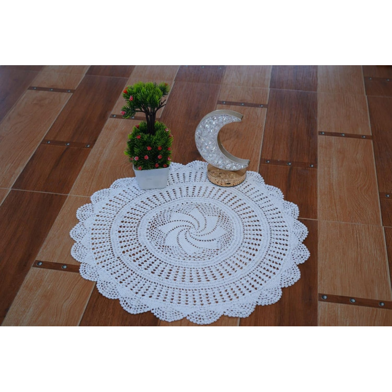 Handmade Crochet Place Mat | Multi Purpose Mat for Home (Diameter 60 cm, White)