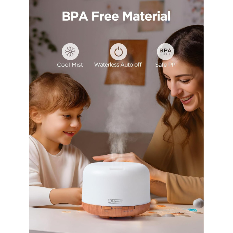 Premium Essential Oil Diffuser 500 ML | 5 in 1 Ultrasonic Aromatherapy Fragrant Oil Humidifier Vaporizer | Timer & Auto-Off Safety Protection Quiet Diffusers