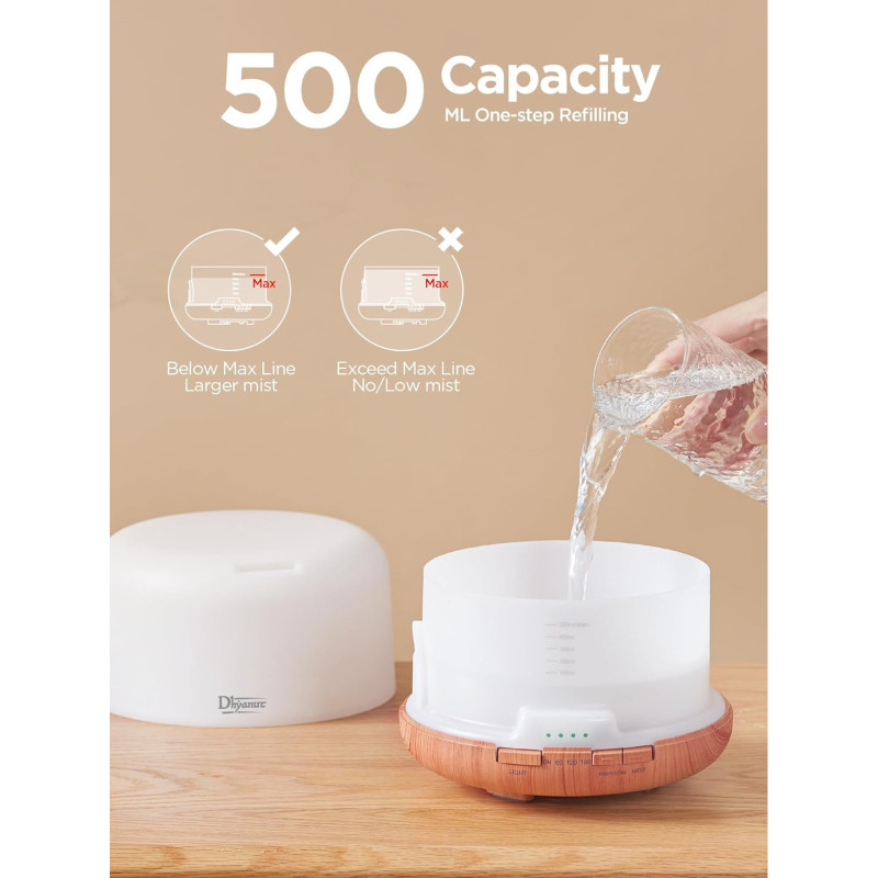 Premium Essential Oil Diffuser 500 ML | 5 in 1 Ultrasonic Aromatherapy Fragrant Oil Humidifier Vaporizer | Timer & Auto-Off Safety Protection Quiet Diffusers