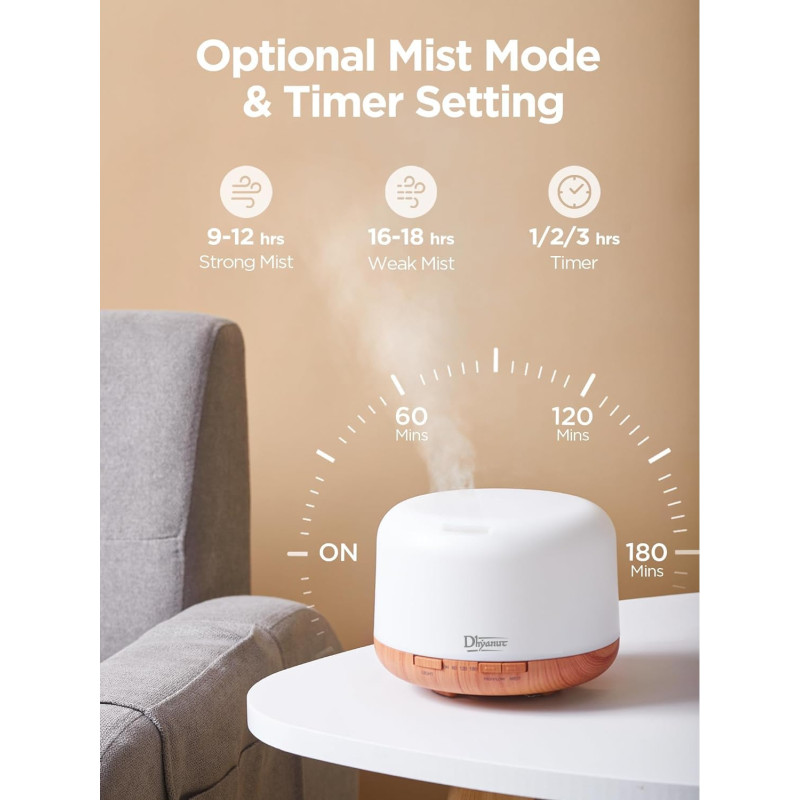 Premium Essential Oil Diffuser 500 ML | 5 in 1 Ultrasonic Aromatherapy Fragrant Oil Humidifier Vaporizer | Timer & Auto-Off Safety Protection Quiet Diffusers