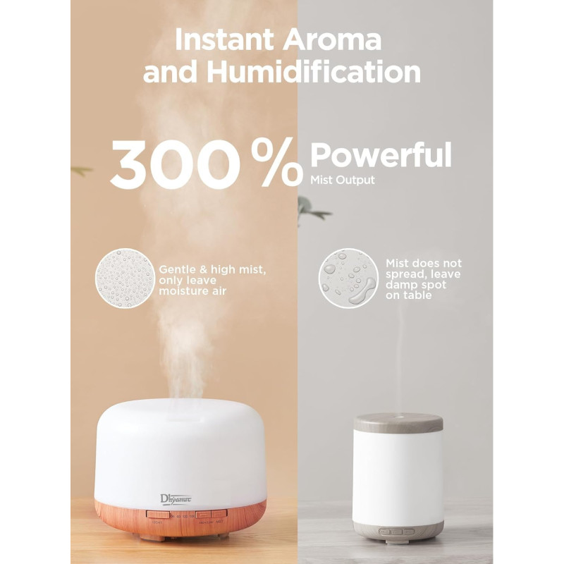 Premium Essential Oil Diffuser 500 ML | 5 in 1 Ultrasonic Aromatherapy Fragrant Oil Humidifier Vaporizer | Timer & Auto-Off Safety Protection Quiet Diffusers