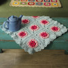 Handmade Crochet Table Runner | Cotton Floral Granny Square Design | Cotton Center Table Cover for Dining Table | Mint Green & Pink (18x18 inches)