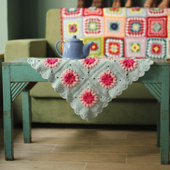 Handmade Crochet Table Runner | Cotton Floral Granny Square Design | Cotton Center Table Cover for Dining Table | Mint Green & Pink (18x18 inches)