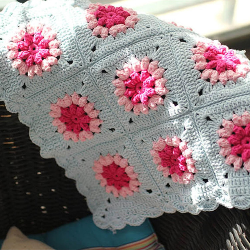 Handmade Crochet Table Runner | Cotton Floral Granny Square Design | Cotton Center Table Cover for Dining Table | Mint Green & Pink (18x18 inches)