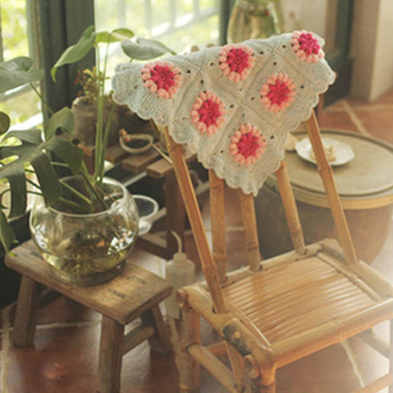 Handmade Crochet Table Runner | Cotton Floral Granny Square Design | Cotton Center Table Cover for Dining Table | Mint Green & Pink (18x18 inches)