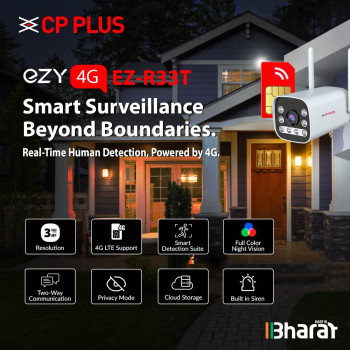 CP PLUS 3MP Outdoor Bullet CCTV Camera | 4G SIM-Based Wireless Security Camera | CTC Cyber Secure Tech | Human & Motion Detection | IR Night Vision 30M | Two-Way Audio | SD Card Support (EZ-R33T)