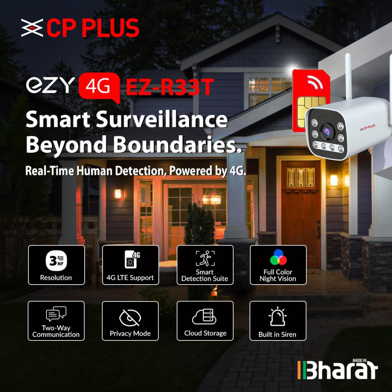 CP PLUS EZ-R33T 3MP Outdoor Bullet CCTV Camera | 4G SIM-Based | Night Vision