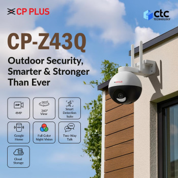 CP PLUS 4MP Quad HD Wi-Fi CCTV Outdoor Camera | 360 degree Pan & Tilt | Color Night Vision | Smart Detection Suite | View & Talk | Cloud Recording | OK Google - CP-Z43Q