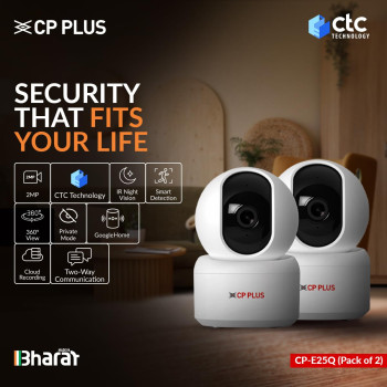 CP PLUS 2MP Full HD Wi-Fi CCTV Camera for Home | Motion Tracking | Smart Detection | Night Vision | Cloud Recording | View & Talk | Supports OK Google | CTC Cyber Secure | CP-E25Q (Pack of 2)