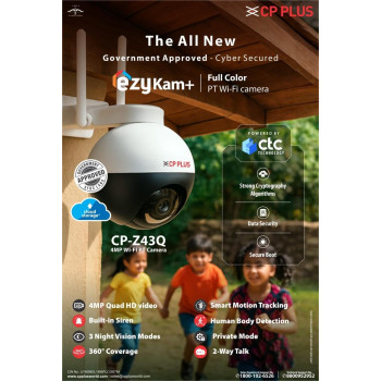 CP PLUS 4MP WI-FI Full Color Outdoor Smart Security Camera | CTC Technology |360? Pan & Tilt |Two Way Talk| Human Detection | Night Vision | Supports SD Card (Up to 128 GB) | Alexa & Google CP-Z43Q