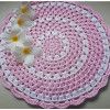 Woollen Handmade Crochet Table Mat| 15 inch Thal posh (Pink White)