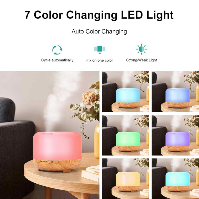 Aromatherapy Essential Oil Diffuser | 500ml Ultrasonic Cool Mist Humidifier with 7 LED Lights, Timer, Auto Shut-Off | Adjustable Mist Modes Quiet Aroma Humidifer for Home, Bedroom, Office