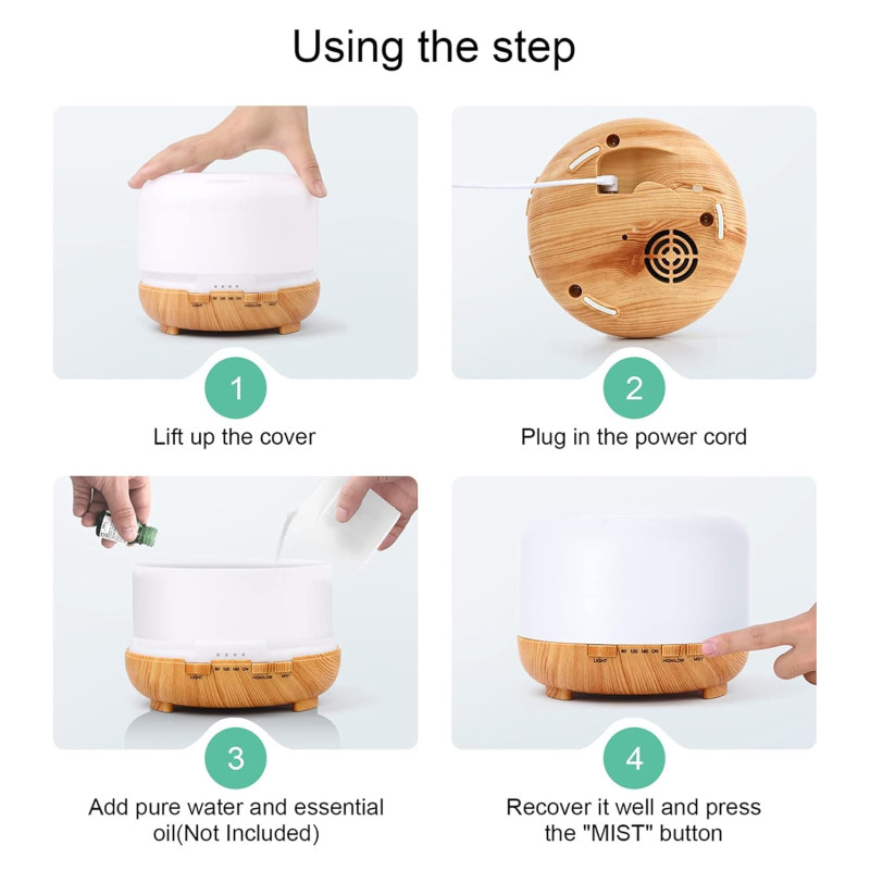 Aromatherapy Essential Oil Diffuser | 500ml Ultrasonic Cool Mist Humidifier with 7 LED Lights, Timer, Auto Shut-Off | Adjustable Mist Modes Quiet Aroma Humidifer for Home, Bedroom, Office