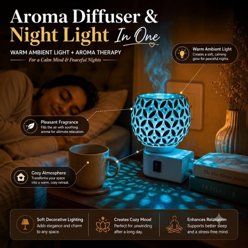 Premium Camphor Diffuser | Fragrance Essential Oil Kapoor Dani for Home | Electric Aroma High Coverage Electrical Night Lamp for Office Home (Blue)