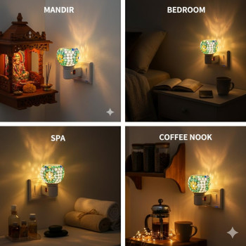 Electric Kapoor Dani Night Lamp with Auto Cut-Off | Smokeless Camphor Burner | Glass Aroma Diffuser | Mandir & Pooja Room | Loban Dhoop Dani