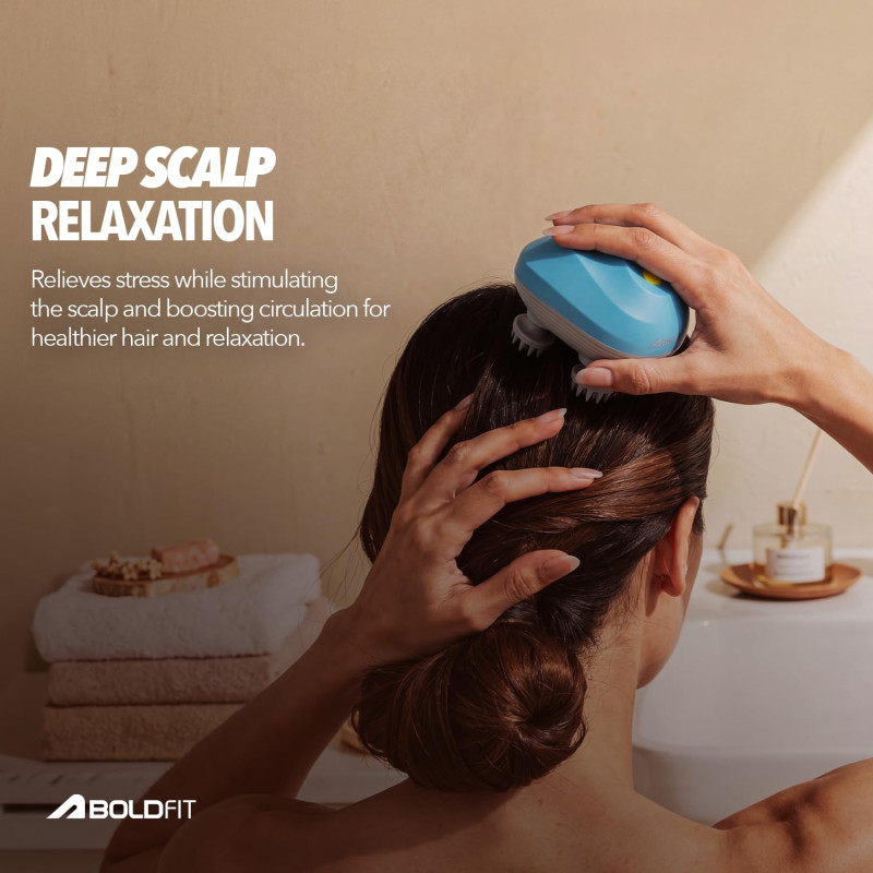 Boldfit Electric Scalp Massager | Portable Head Massager with 96 Bristles, 360 degree Kneading, 3 Modes & Type-C Charging | IPX7 Waterproof, 1200mAh Rechargeable - Teal