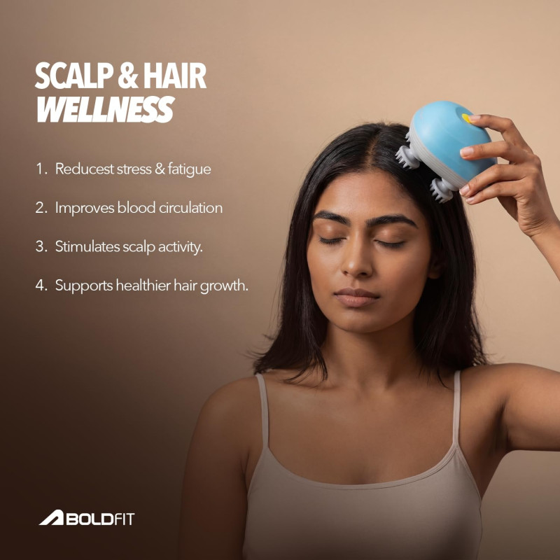 Boldfit Electric Scalp Massager | Portable Head Massager with 96 Bristles, 360 degree Kneading, 3 Modes & Type-C Charging | IPX7 Waterproof, 1200mAh Rechargeable - Teal