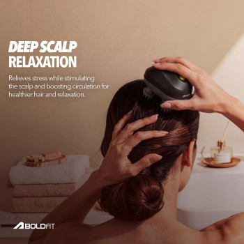 Boldfit Electric Scalp Head Massager with 96 Bristles, 3 Modes & 360 degree Kneading | Portable IPX7 Waterproof | 1200mAh Rechargeable | Type-C Charging for Scalp, Head & Body Use - Black
