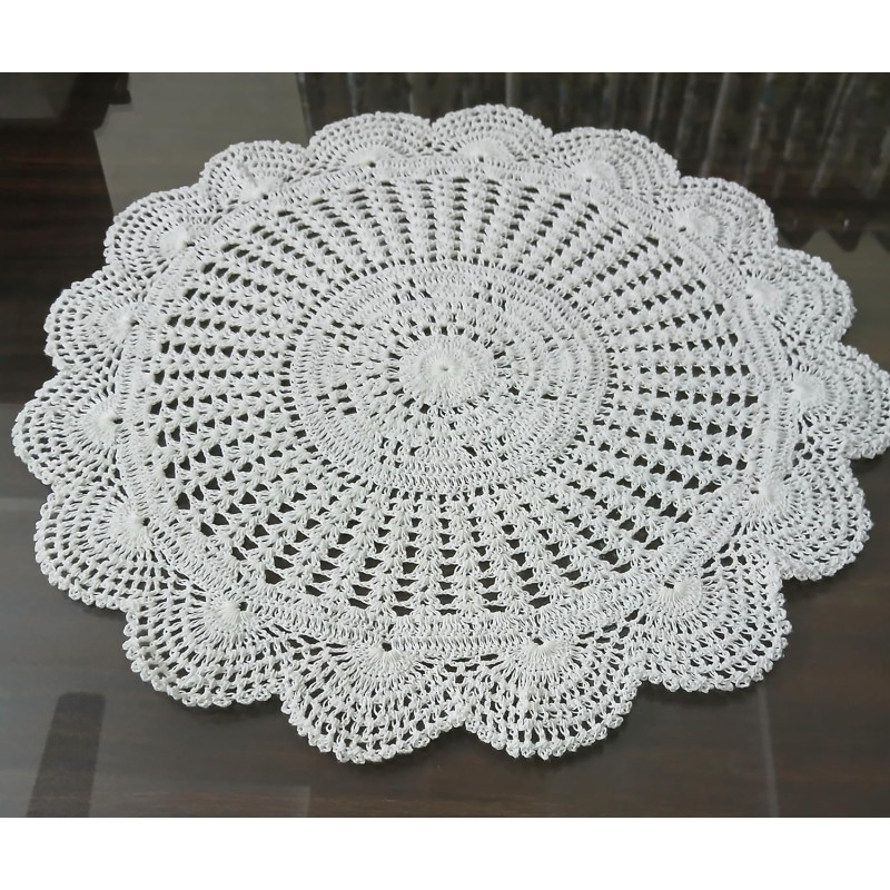 Handmade Crochet Round Placemat mat (White, 40cms Diameter)