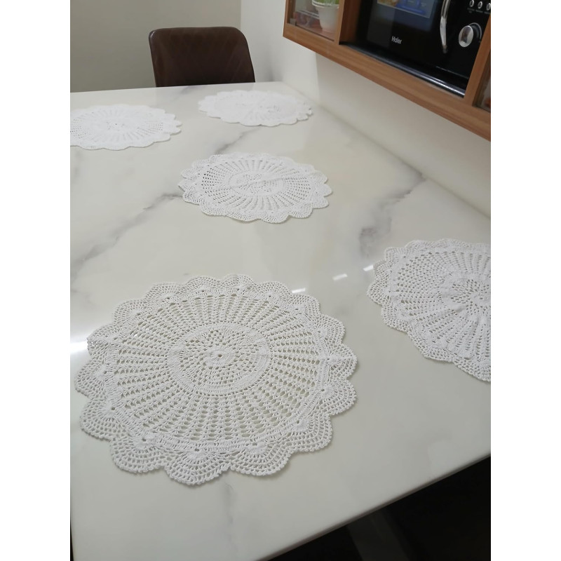 Handmade Crochet Round Placemat mat (White, 40cms Diameter)