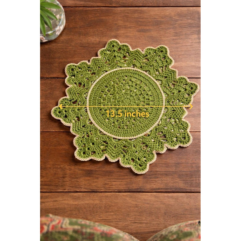 Handmade Designer Crochet Table Mat 13.5 Inch | Ideal for Bedside & Side Tables, Coffee Tables, Plant Stands | Decorative Accent Mat