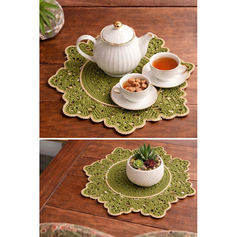 Handmade Designer Crochet Table Mat 13.5 Inch | Ideal for Bedside & Side Tables, Coffee Tables, Plant Stands | Decorative Accent Mat