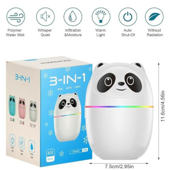 3 in 1 Essential Oil Diffuser & Humidifier | Ultrasonic Cool Mist with LED Lights | Aromatherapy Air Freshener for Home, Office, Car (Panda)