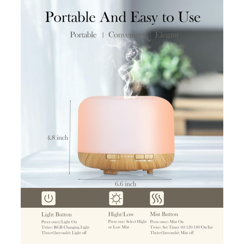 5 in 1 Oil Scented Diffusers | 500ml Essential Oil Humidifier | Ultrasonic Cool Mist | LED Lights | Aromatherapy Air Freshener for Home, Office