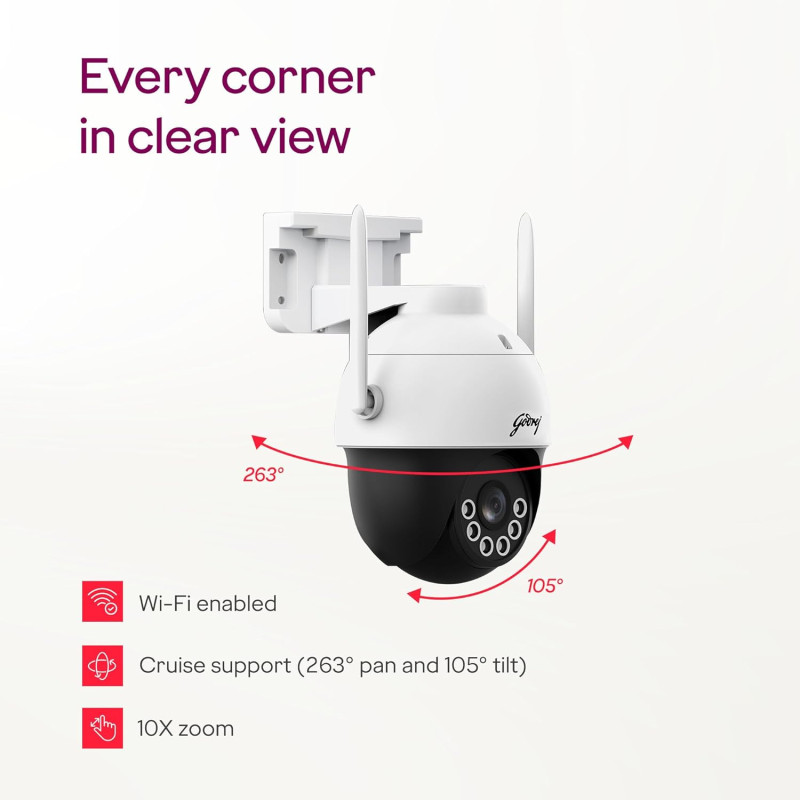 Godrej 3MP Wifi Smart CCTV Camera | 360 degree View | EVE Pro Wifi Mini PT | Night Vision | AI Human Tracking | Motion Detection | 2-Way Talk | 256GB SD Card & Alexa Support