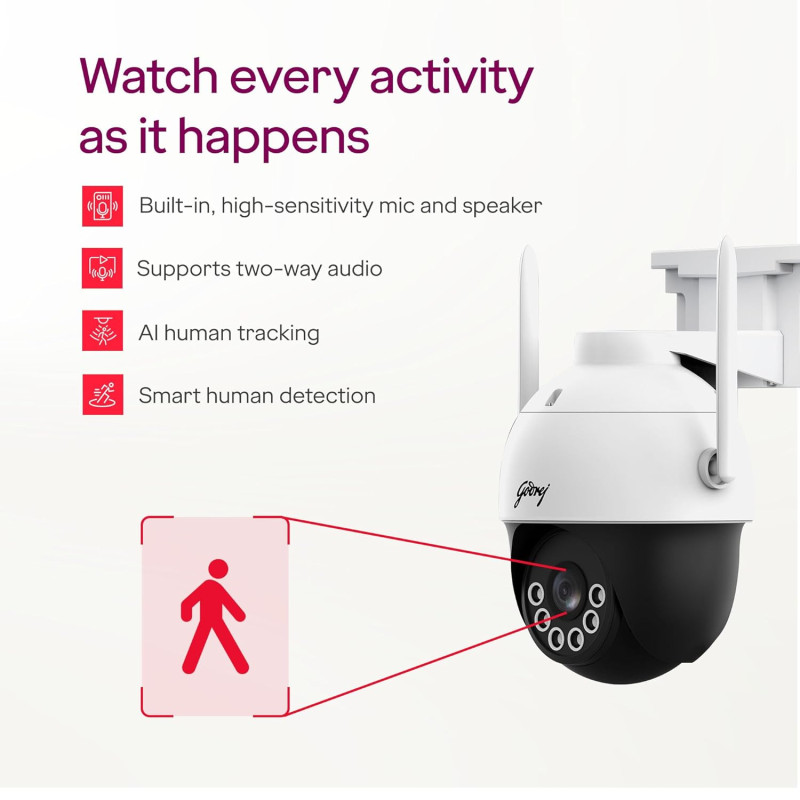 Godrej 3MP Wifi Smart CCTV Camera | 360 degree View | EVE Pro Wifi Mini PT | Night Vision | AI Human Tracking | Motion Detection | 2-Way Talk | 256GB SD Card & Alexa Support