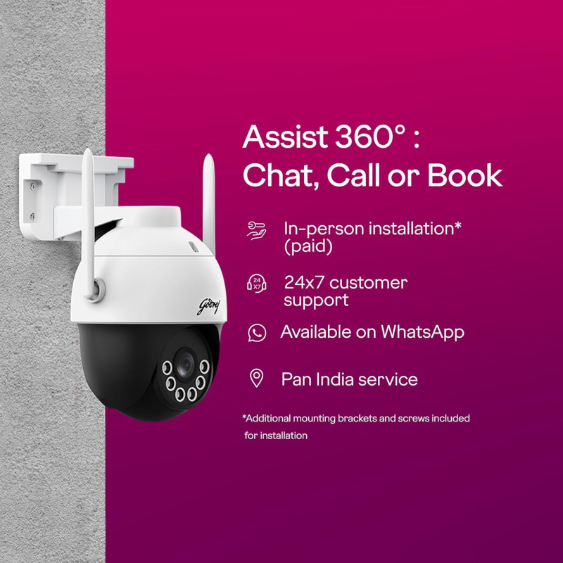 Godrej 3MP Wifi Smart CCTV Camera | 360 degree View | EVE Pro Wifi Mini PT | Night Vision | AI Human Tracking | Motion Detection | 2-Way Talk | 256GB SD Card & Alexa Support