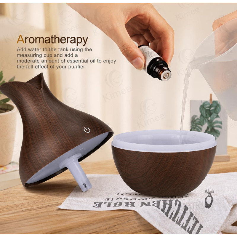 Aroma Humidifier for Room & Home | Wood Grain Essential Oil Diffuser | Ultrasonic Cool Mist Air Humidifier | 3 Colour LED Light | Touch Control | Auto Shut-Off | 200ml