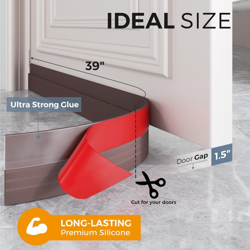 Silicone Door Bottom Seal 39 Inch Gap Filler Strip, Draft Stopper, AC Air Blocker, Door Sealing Strip, Dust Stopper, Insect & Cockroach Guard, Waterproof Door Sealer (Brown, 39 Inch Pack 1)