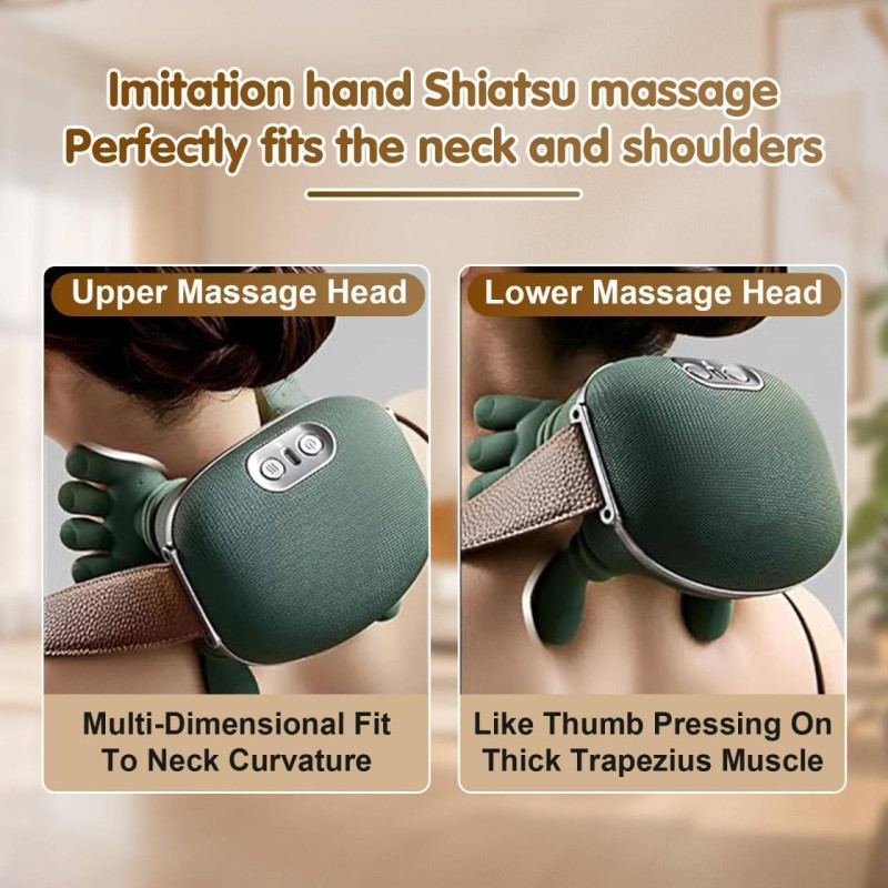Bionic Heated Massager, Wireless Portable Shiatsu Neck and Back Massager | Electric Deep Tissue 4D Kneading Massage, Human Hand Design for Pain Relief