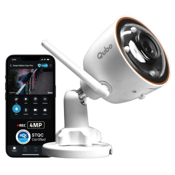 Qubo Smart Bullet Cam Pro 4MP | STQC Certified | AI Person Detection | Intruder Alarm | Color Night Vision | App Control | Records Directly on Cloud (No SD Card Required)