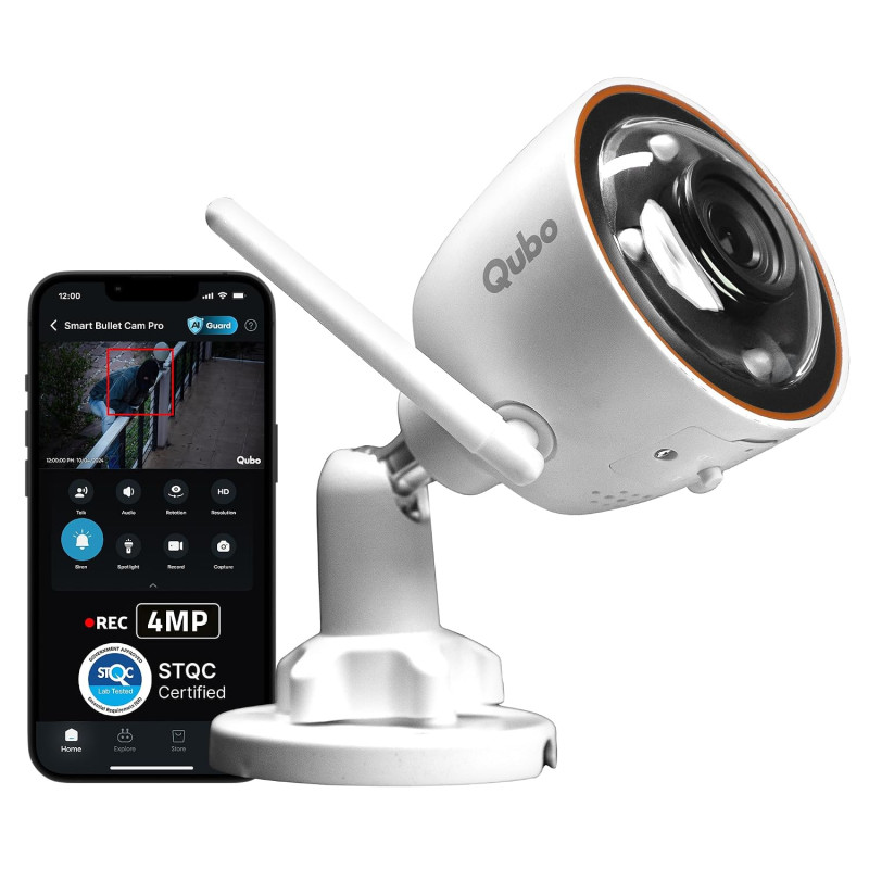 Qubo Cam Pro 4MP Smart Bullet CCTV Camera | AI Person Detection