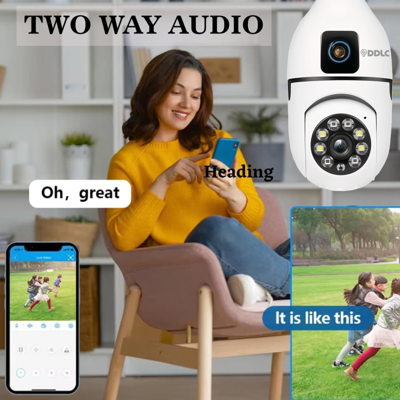 DDLC 4MP/8MP WiFi Smart Light Bulb Camera for Home | Full HD | Color Night Vision | Two Way Audio | Wireless Indoor Security Camera with Mobile App V380 Pro (Dual Lens Light Camera)