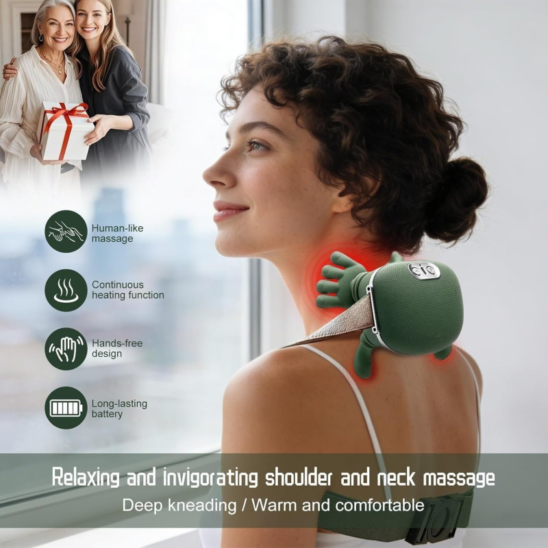 Neck & Shoulder Massager for Pain Relief Deep Tissue with Simulation Palm | Two-Speed Temperature Adjustment | Dual-Zone Heat, Back & Leg Massager
